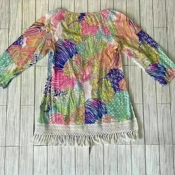 Lilly Pulitzer Alia fringe bottom off the shoulder 100% cotton tunic top - Picture 7 of 10